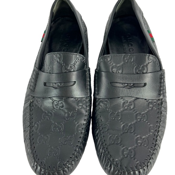 GUCCI 170618 Black Leather Guccissima GG Men's Loafers Made in Italy 6 G - 6.5US - Picture 1 of 14